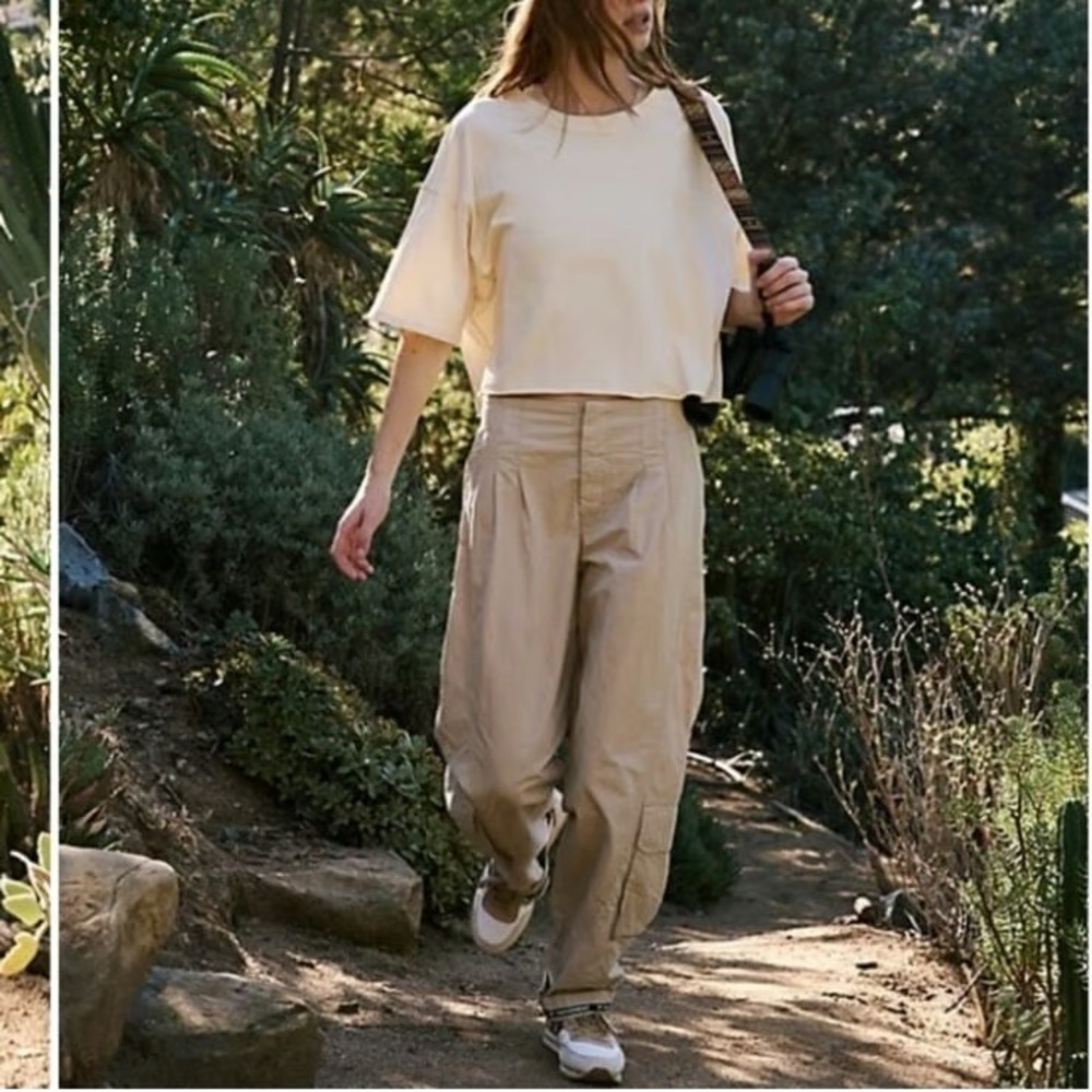 Free People Movement Mesmerize‎ Me Solid Cargo Pants Sz XS Slouchy Beige Tan